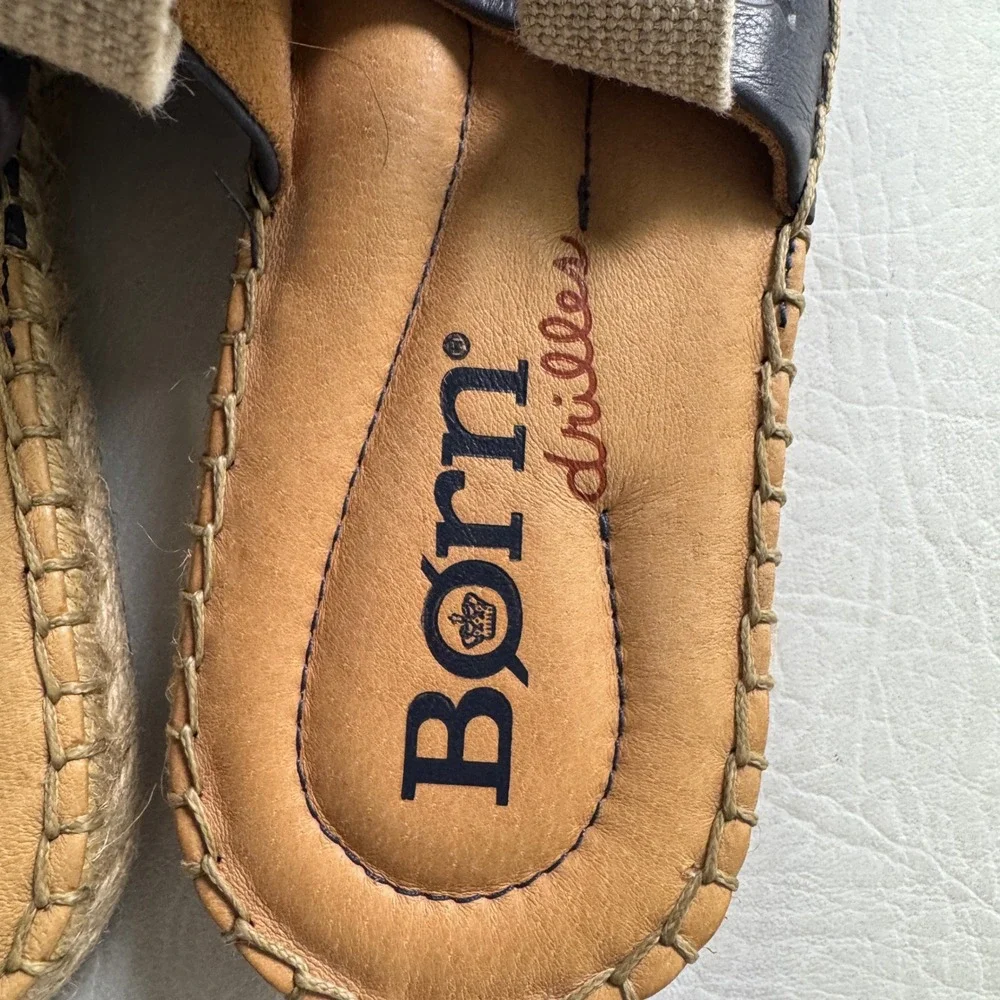 Born Drilles Navy Blue Leather Espadrille Slingback Sandals Womens 9M BR0005434